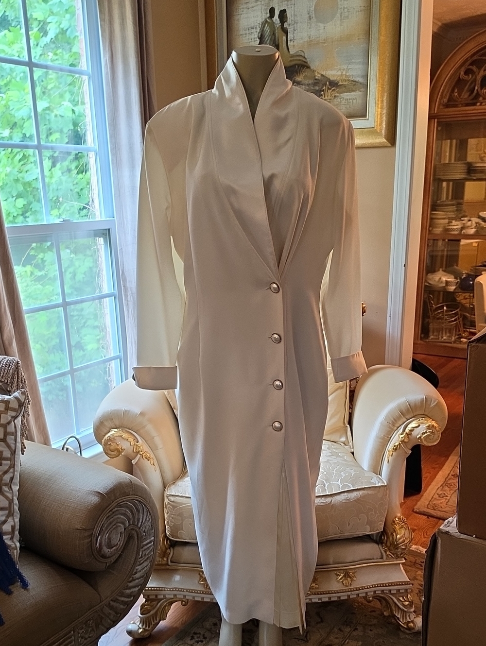 Elegant Ivory Long Sleeve Button-Front Dress